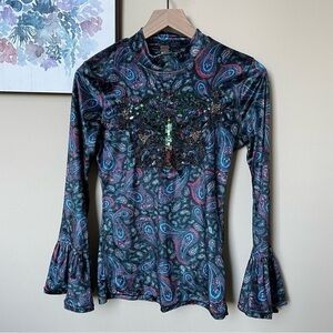 We The Free Velvet Paisely Sequin Shirt Size S